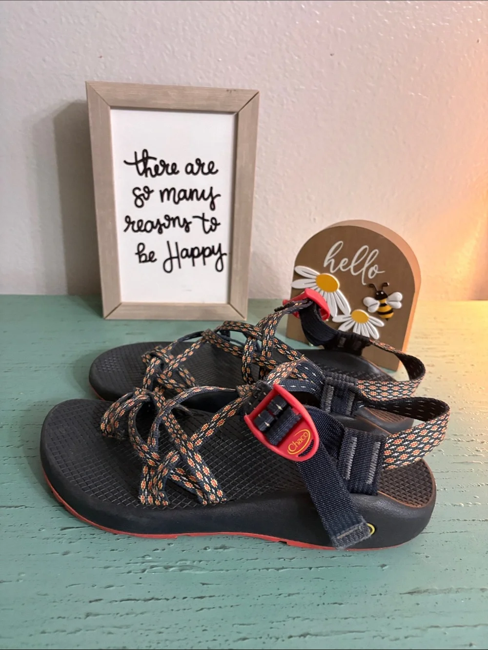 Chaco Wos Black Sandals with Orange Accents